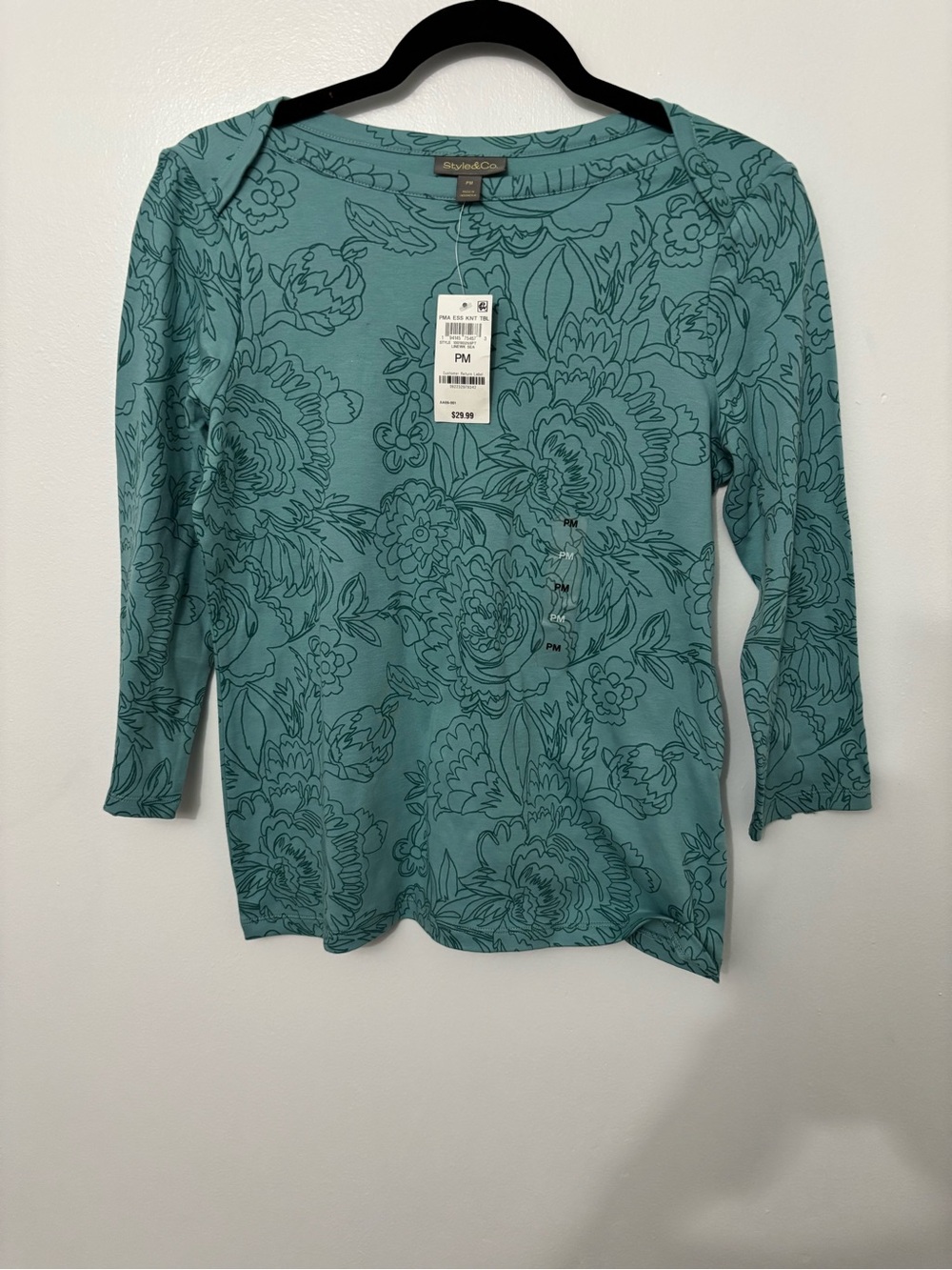 Style & Co Teal Floral Long-Sleeve Women's Top